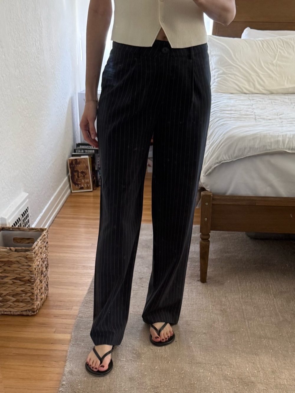 Princess Polly High-Waist Pinstripe Wide-Leg Trousers - Black/Gray
